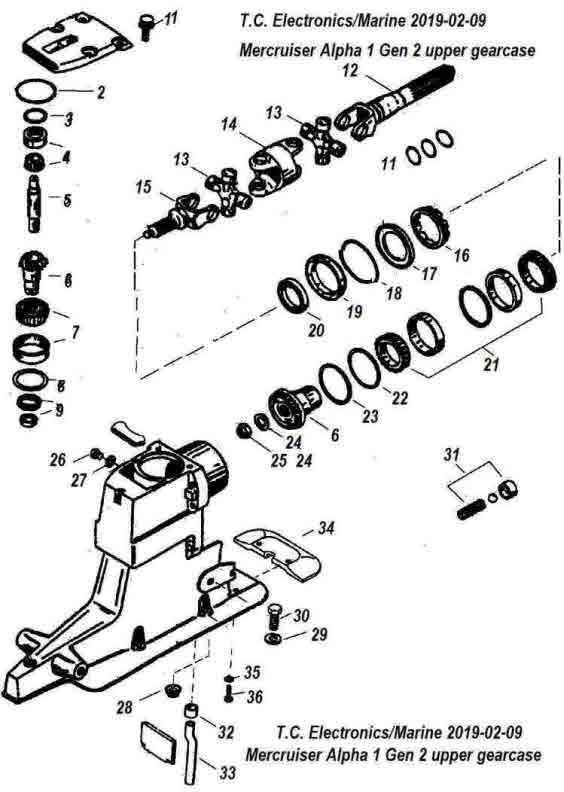 Mercruiser Alpha 1 Gen. 2 upper gearcase parts drawing