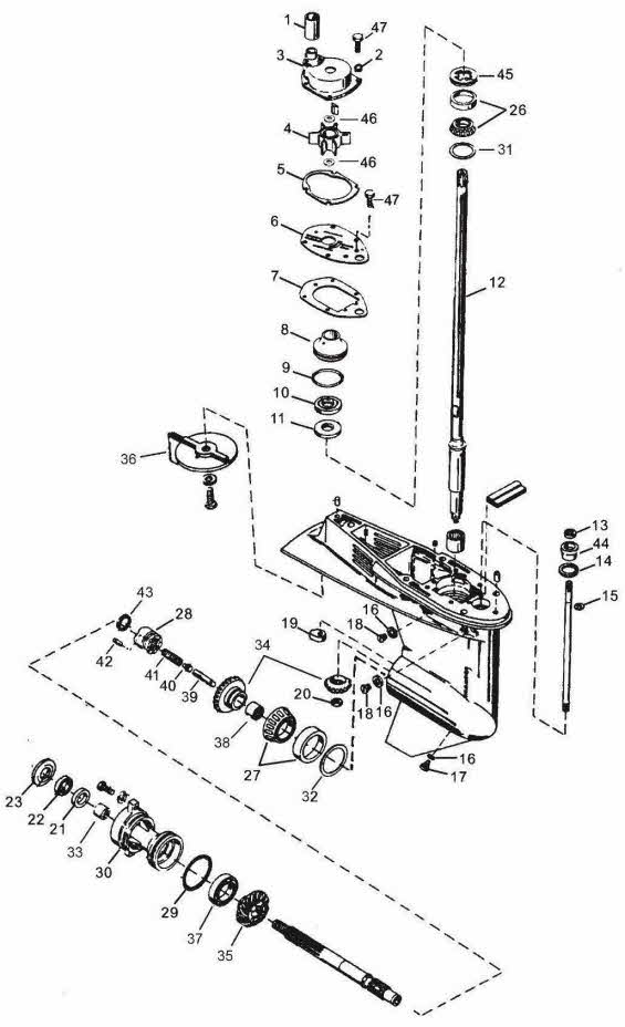 Mercury outboard parts drawing 4060 hp. P/N 25 to 47