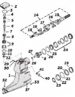 Alpha One upper gearcase parts drawing