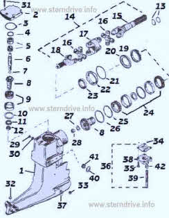 Mercruiser upper gearcase parts drawing 1 thru 22