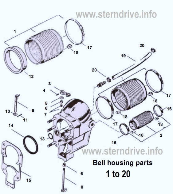 Mercruiser parts drawing bell housing 1 to 20