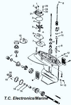 Mercury outboard 18XD 20-25 hp lower unit drawing